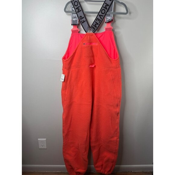 Free People Hit the Slopes Salopette Fleece Ski Slouchy Bib Large NWT Orange NWT - Picture 3 of 5